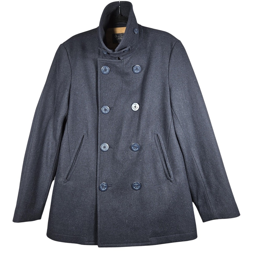 J Crew Peacoat Mens S Navy Wool Blend Double Breasted Anchor Button Coat